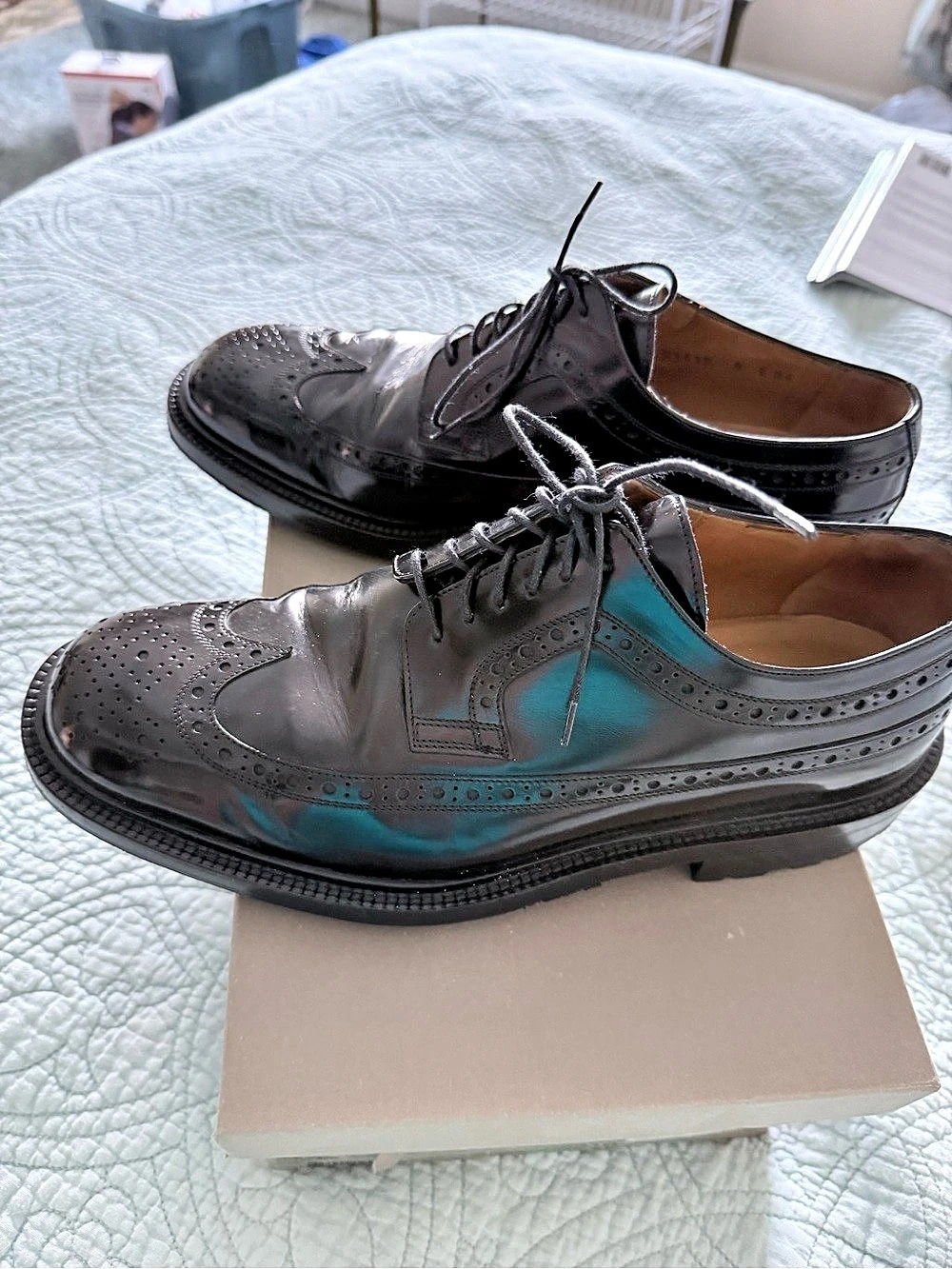 Cole Haan Petersen Wingtip Brogue Oxfords Dress shoes Black US 8 E Wide - New